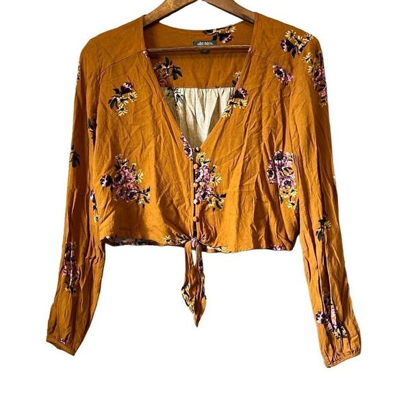 Wild Fable Floral Tie Front Top‎ Long Sleeve Boho Peasant Blouse - Picture 1 of 4